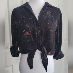 Warehouse Black Celestial Button Down Shirt Women's 10